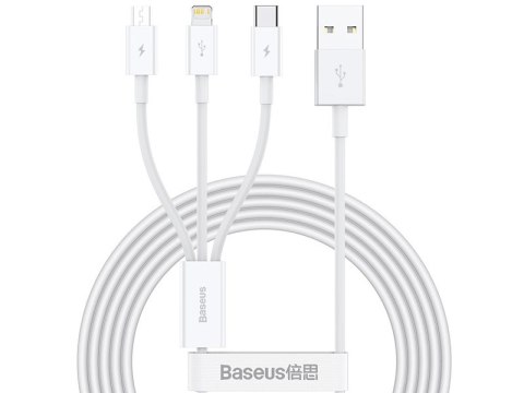 BASEUS Kabel USB 3w1 Superior Series, USB do micro USB / USB-C / Lightning, 3.5A, 1.2m (CAMLTYS-02) Biały