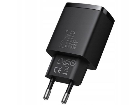 BASEUS Ładowarka sieciowa Baseus Compact Quick Charger, USB, USB-C, 20W (CCXJ-B01) Czarna