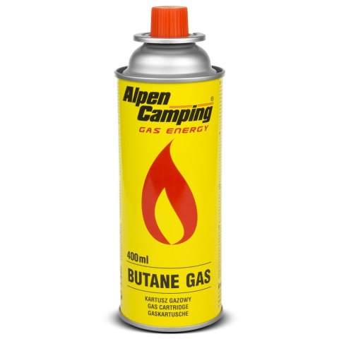 Kartusz gazowy 400ml Alpen Camping. certyfikat: Pi 0875, zgodny z normą EN417, izobutan, zakres działania -10°c do+ 40°c, IK004