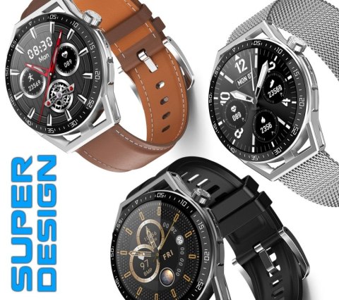 Smartwatch Rubicon RNCE88-1 Czarny- Czarny Pasek Silikonowy + Czarny Pasek Skórzany