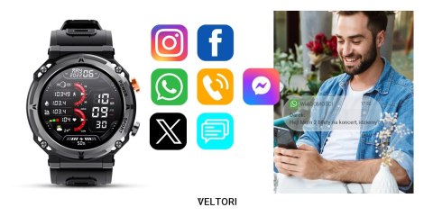 Smartwatch Veltori VT130-1 Czarny Pasek Silikonowy