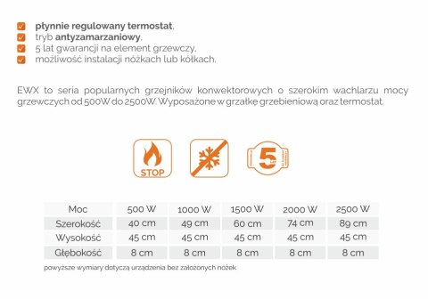 Elektryczny grzejnik naścienny WARMTEC EWX-500W