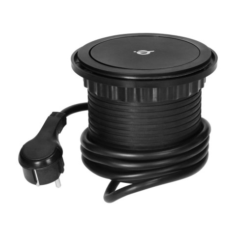 Gniazdo meblowe ?10cm wysuwane z blatu z ładowarką indukcyjną, ładowarką USB i przewodem 1,5m, 3x2P+Z, Qi 1.2.4 max. 10W, USB A+