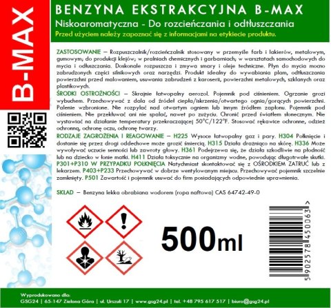 Benzyna ekstrakcyjna w aerozolu B-MAX Spray 500ML