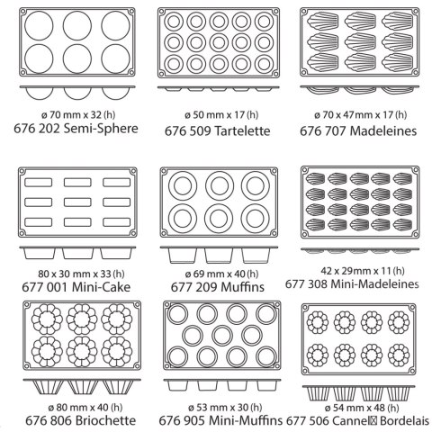 Foremki silikonowe nieprzywierające do pieczenia do 260C MINI-MADELEINES 176x300mm GN1/3 - Hendi 677308