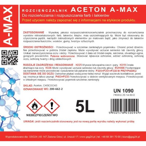 Aceton rozpuszczalnik zmywacz A-MAX 5L