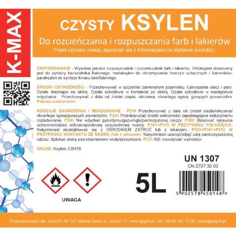 Ksylen rozpuszczalnik rozcieńczalnik organiczny do farb i lakierów K-MAX 5L