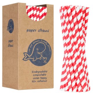 Słomki papierowe BIO ekologiczne PAPER STRAWS grube 8/205mm - biało-czerwone 160szt.