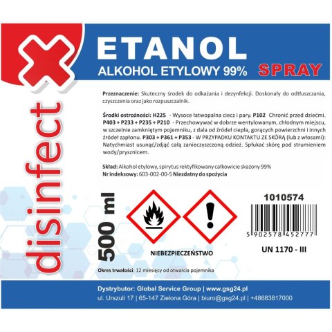 ETANOL - Alkohol etylowy skażony DISINFECT 99% spray 500ml