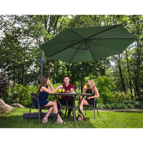 Parasol ogrodowy na wysięgniku bocznym uchylny okrągły śr. 300 cm zielony