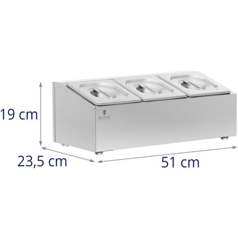 Ekspozytor stojak na pojemniki gastronomiczne 3 x GN 1/6 5.7 l + pojemniki z pokrywkami