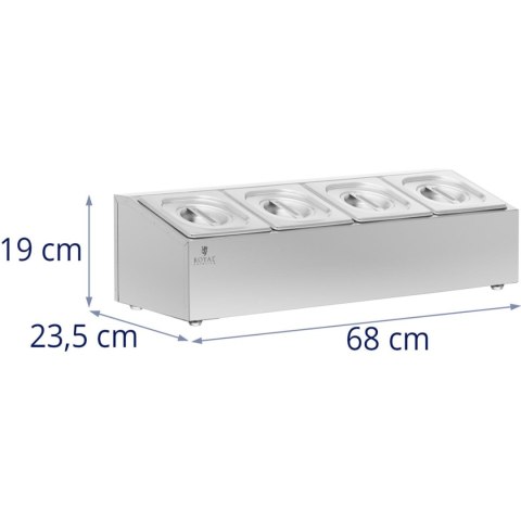Ekspozytor stojak na pojemniki gastronomiczne 4 x GN 1/6 7.6 l + pojemniki z pokrywkami