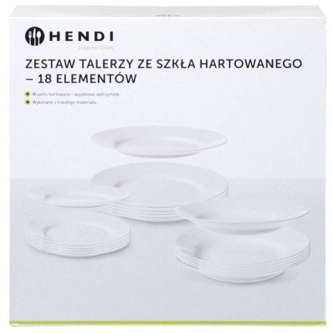 Zestaw talerzy ze szkła hartowanego 18 el. - Hendi 795224