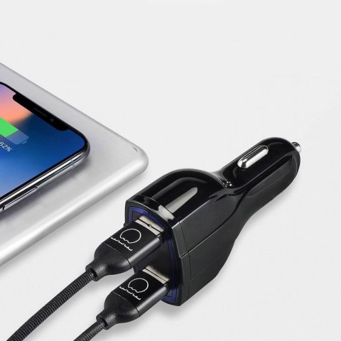 Ładowarka samochodowa 2xUSB i USB C czarna