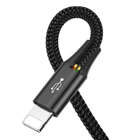 Kabel przewód USB 4w1 2 x Iphone Lightning USB-C microUSB w nylonowym oplocie 3.5A 1.2m czarny