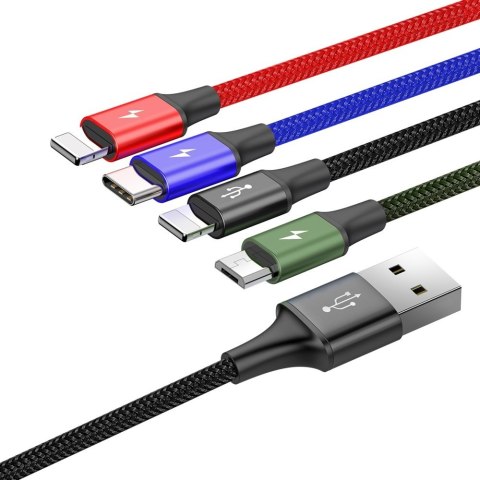 Kabel przewód USB 4w1 2 x Iphone Lightning USB-C microUSB w nylonowym oplocie 3.5A 1.2m czarny