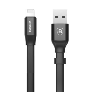 Płaski kabel przewód USB Iphone Lightning z uchwytem 2A 23CM czarny