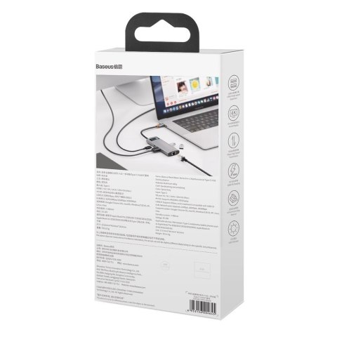 Wielofunkcyjny HUB 6w1 USB USB-C PD HDMI 3x USB 3.2 RJ45 Szary