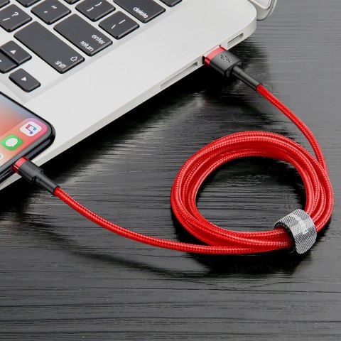 Wytrzymały elastyczny kabel przewód USB Iphone Lightning QC3.0 1.5A 2M czerwony