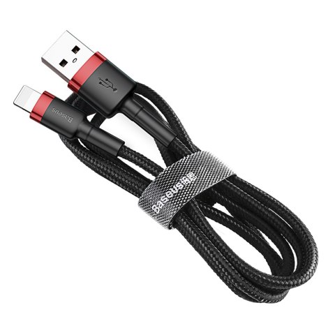 Wytrzymały elastyczny kabel przewód USB Iphone Lightning QC3.0 2.4A 0.5M czarno-czerwony