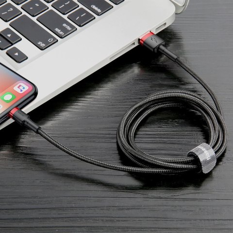 Wytrzymały elastyczny kabel przewód USB Iphone Lightning QC3.0 2.4A 0.5M czarno-czerwony