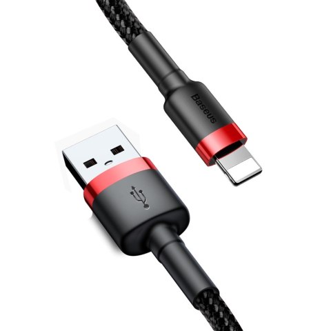 Wytrzymały elastyczny kabel przewód USB Iphone Lightning QC3.0 2.4A 0.5M czarno-czerwony