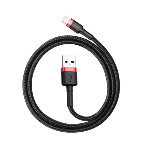 Wytrzymały elastyczny kabel przewód USB Iphone Lightning QC3.0 2.4A 0.5M czarno-czerwony