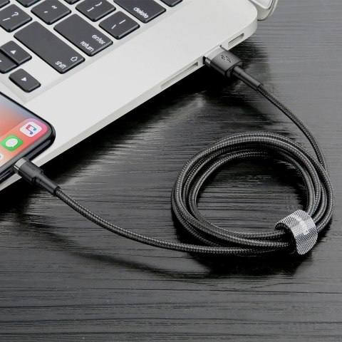 Wytrzymały elastyczny kabel przewód USB Iphone Lightning QC3.0 2.4A 0.5M czarno-szary