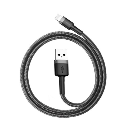 Wytrzymały elastyczny kabel przewód USB Iphone Lightning QC3.0 2.4A 0.5M czarno-szary