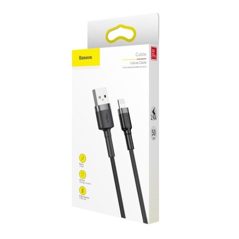 Wytrzymały elastyczny kabel przewód USB Iphone Lightning QC3.0 2.4A 0.5M czarno-szary