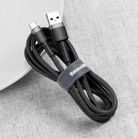 Wytrzymały elastyczny kabel przewód USB USB-C QC3.0 2A 2M czarno-szary