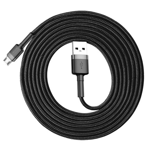 Wytrzymały elastyczny kabel przewód USB microUSB 1.5A 2M czarno-szary