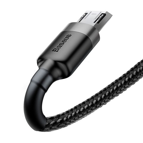 Wytrzymały elastyczny kabel przewód USB microUSB 1.5A 2M czarno-szary