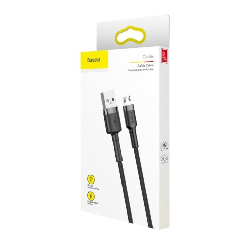 Wytrzymały elastyczny kabel przewód USB microUSB 1.5A 2M czarno-szary