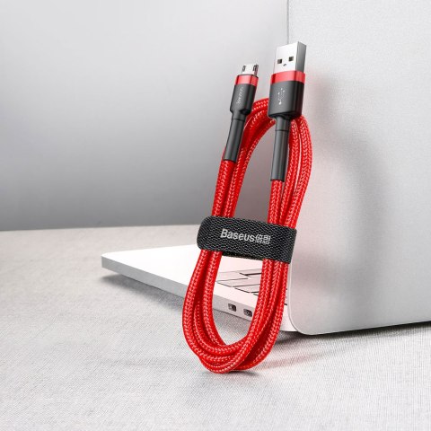 Wytrzymały elastyczny kabel przewód USB microUSB 1.5A 2M czerwony