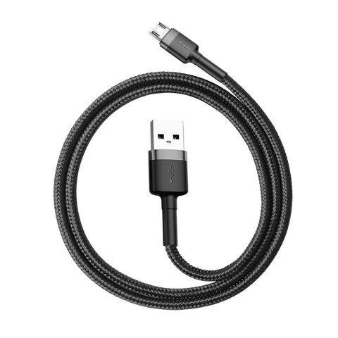 Wytrzymały elastyczny kabel przewód USB microUSB QC3.0 2.4A 0.5M czarno-szary