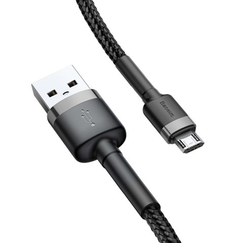 Wytrzymały elastyczny kabel przewód USB microUSB QC3.0 2.4A 0.5M czarno-szary