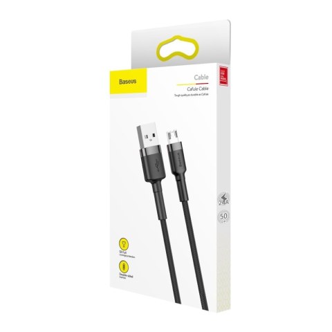 Wytrzymały elastyczny kabel przewód USB microUSB QC3.0 2.4A 0.5M czarno-szary