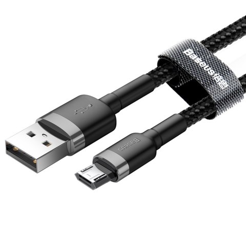 Wytrzymały elastyczny kabel przewód USB microUSB QC3.0 2.4A 1M czarno-szary