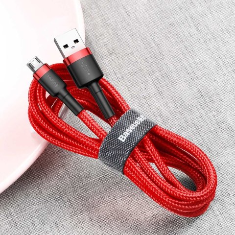 Wytrzymały elastyczny kabel przewód USB microUSB QC3.0 2.4A 1M czerwony