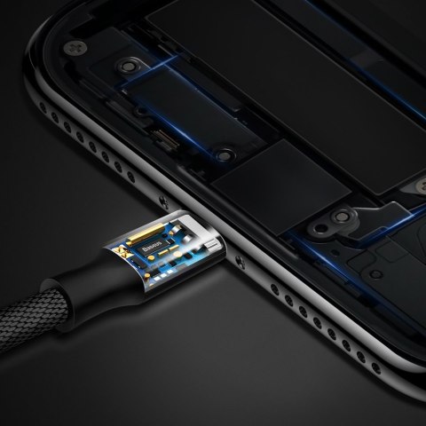 Wytrzymały kabel przewód w materiałowym oplocie USB Iphone Lightning 1.2M czarny