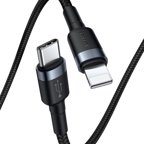 Wytrzymały nylonowy kabel przewód USB-C PD Iphone Lightning 18W QC3.0 1m czarny-szary