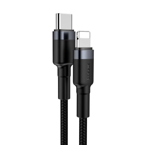 Wytrzymały nylonowy kabel przewód USB-C PD Iphone Lightning 18W QC3.0 1m czarny-szary