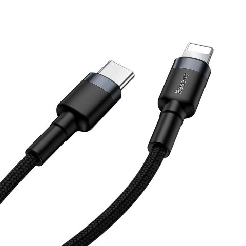 Wytrzymały nylonowy kabel przewód USB-C PD Iphone Lightning 18W QC3.0 1m czarny-szary