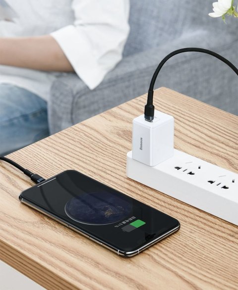 Wytrzymały nylonowy kabel przewód USB-C PD Iphone Lightning 18W QC3.0 1m czarny-szary