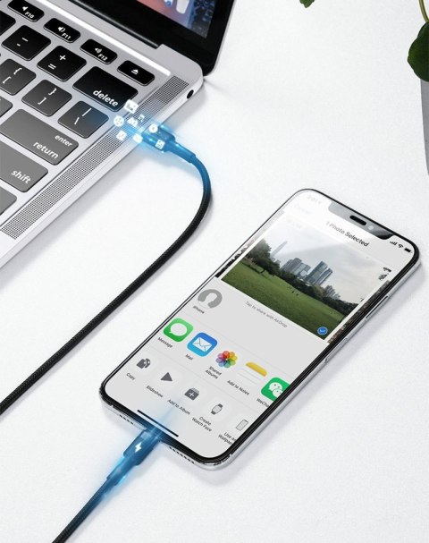 Wytrzymały nylonowy kabel przewód USB-C PD Iphone Lightning 18W QC3.0 1m czarny-szary