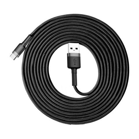 Wytrzymały nylonowy kabel przewód USB USB-C 2A 3M czarno-szary