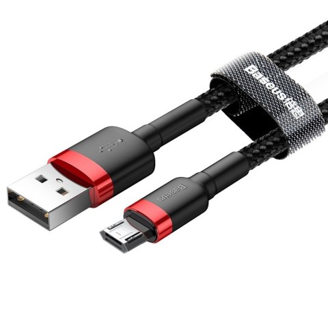 Wytrzymały nylonowy kabel przewód USB microUSB 2A 3M czarno-czerwony