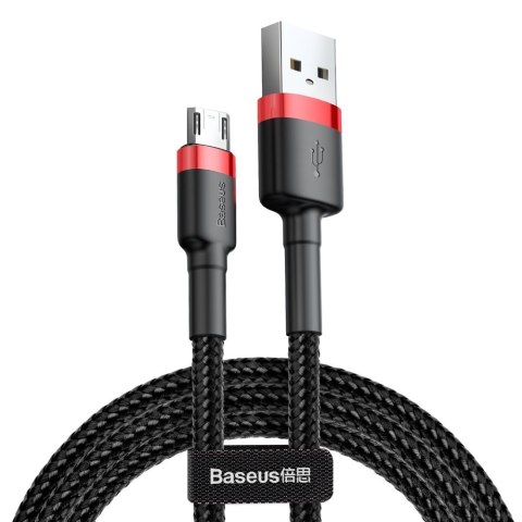 Wytrzymały nylonowy kabel przewód USB microUSB 2A 3M czarno-czerwony