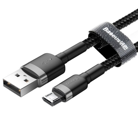 Wytrzymały nylonowy kabel przewód USB microUSB 2A 3M czarno-szary